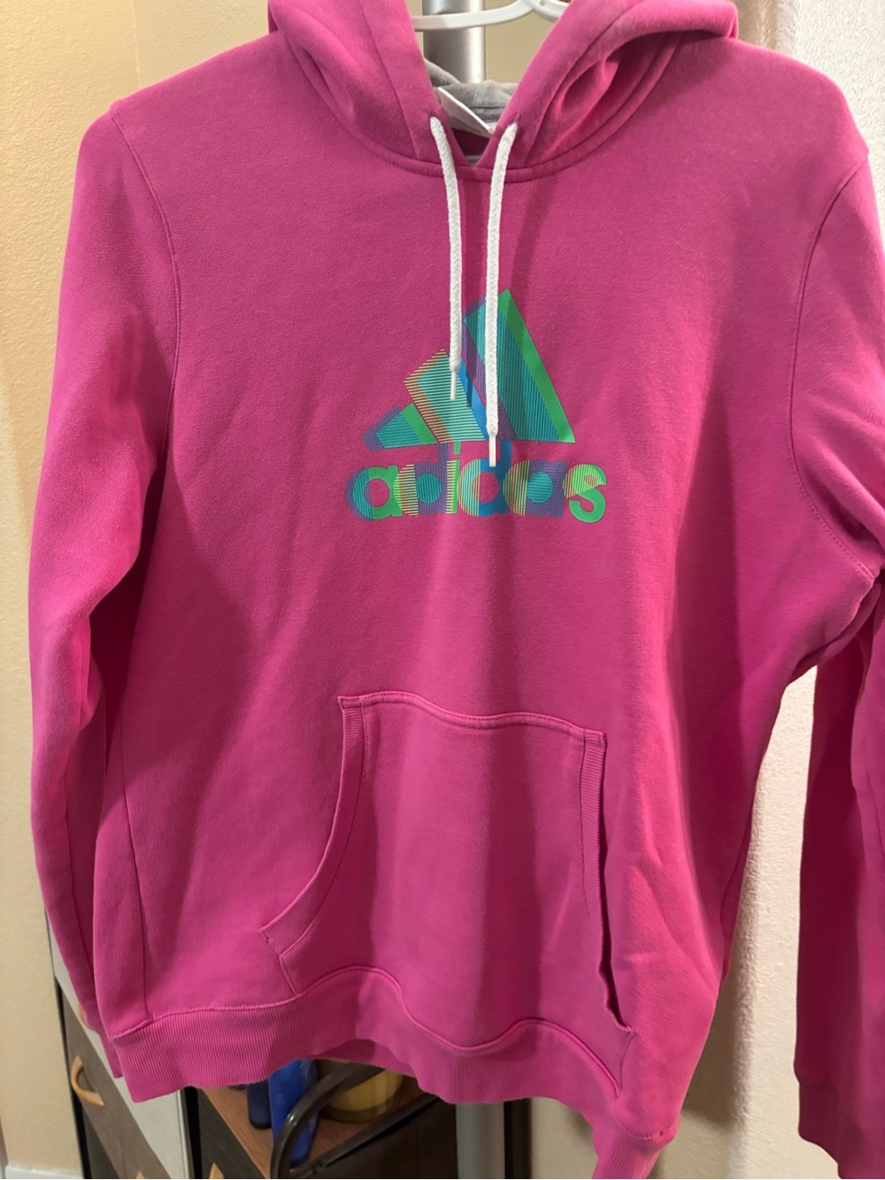 adidas Pink Hoodie with Teal Logo